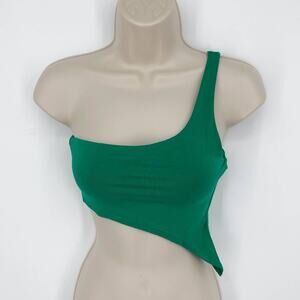 Naked Wardrobe Green Smooth Side Asymmetrical Crop Top NEW Sz M Style NW-T2619